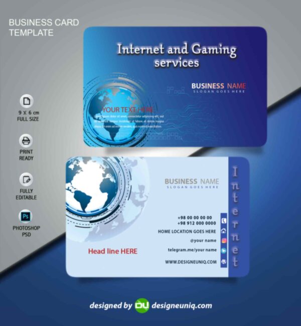 کارت ویزیت خدمات اینترنتی ، گیم نت ، کافی نت و شرکت های اینترنتی لایه باز psd